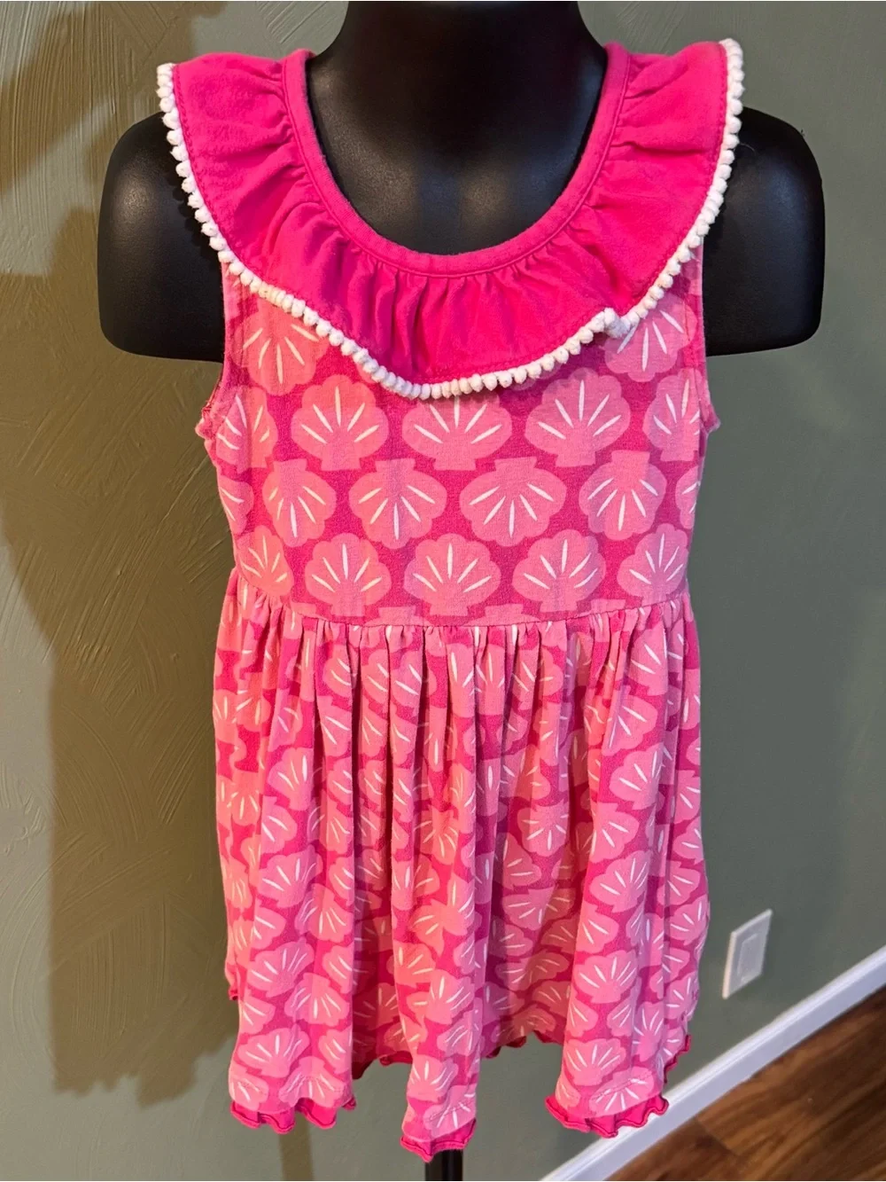 Nannette Girls Pink Seashell Dress Size 6 Ruffle Pom Pom Casual Nautical